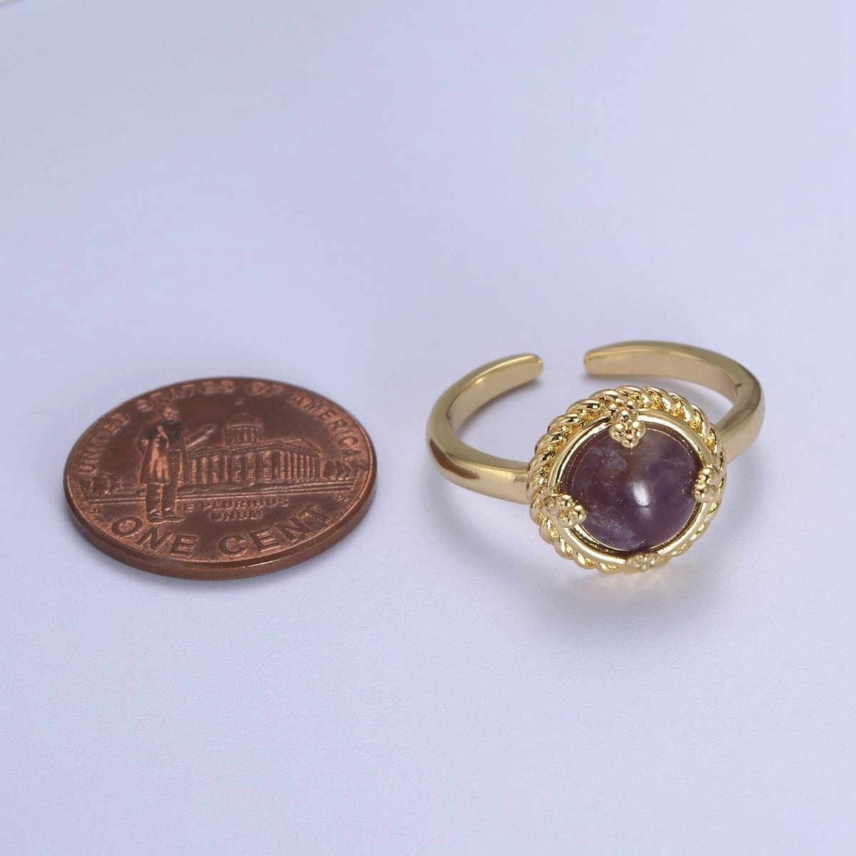 Gold Purple Amethyst Rings | Gemstone Round Ring | Gold Gem Stone Rings | Chunky Gold Statement Ring U-369