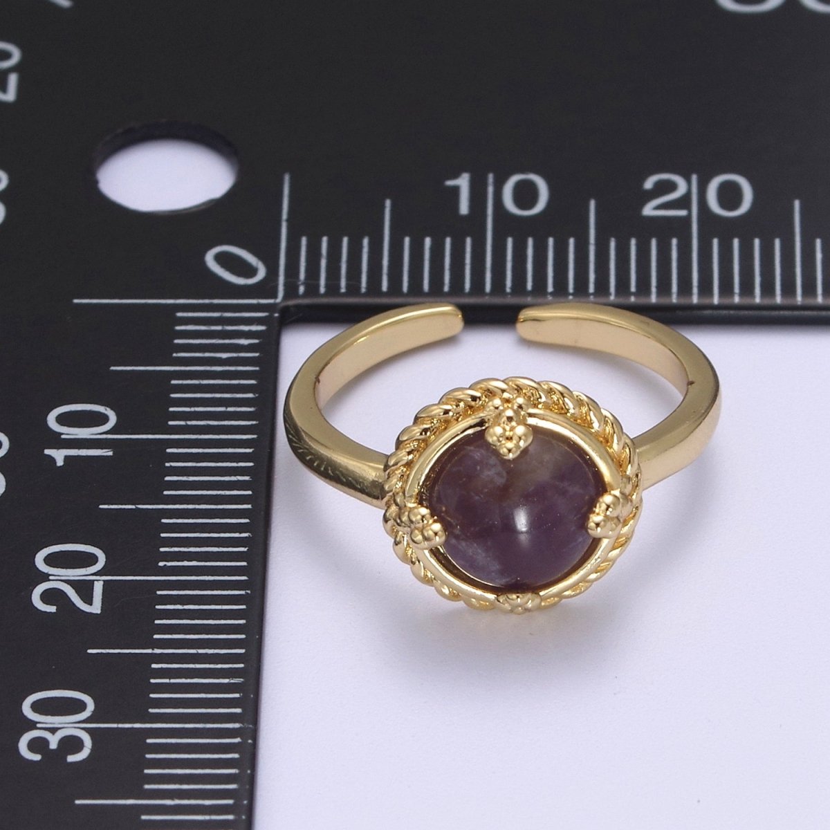 Gold Purple Amethyst Rings | Gemstone Round Ring | Gold Gem Stone Rings | Chunky Gold Statement Ring U-369