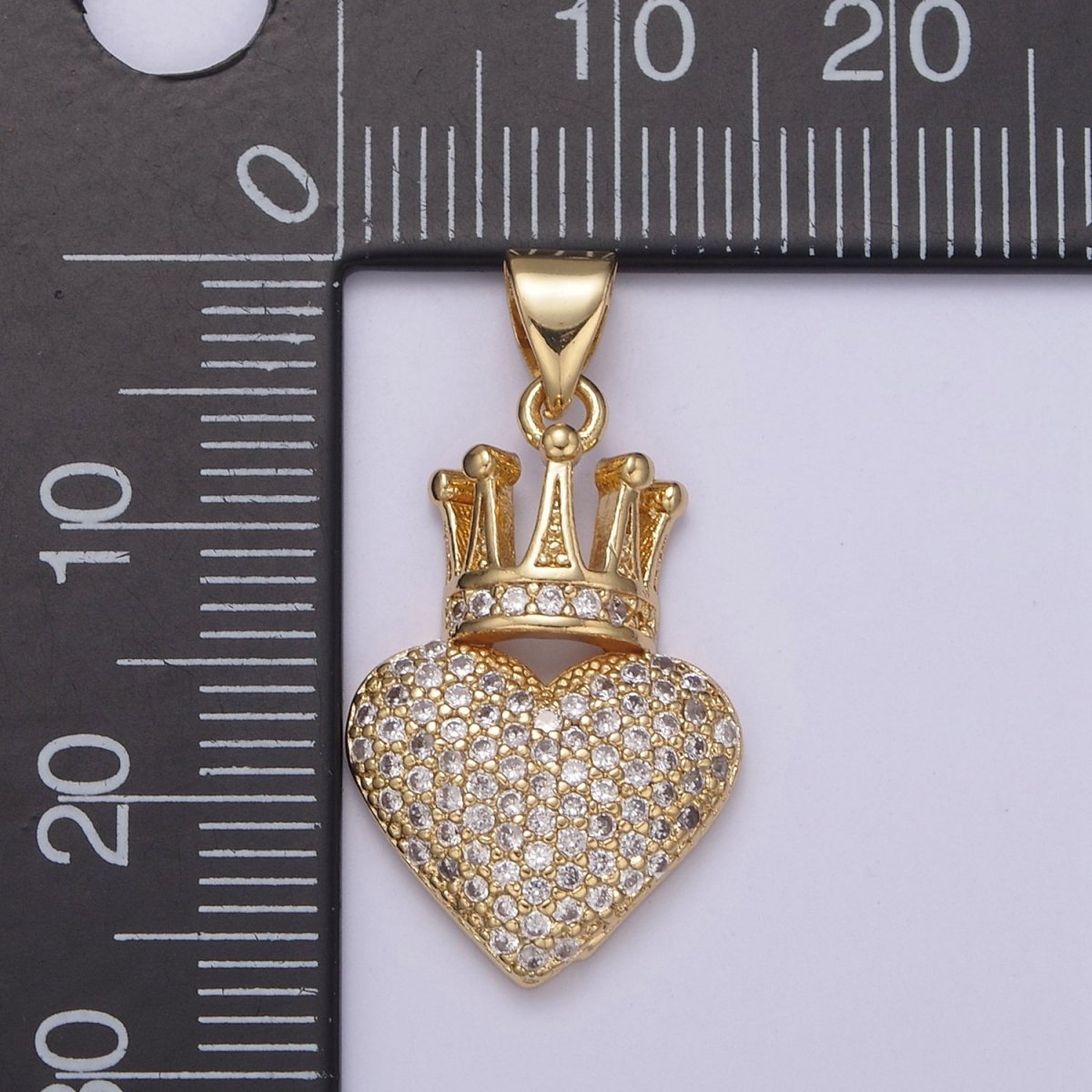 Gold Queen Cz Micro Pave Crown Heart Pendant for Necklace Charm N-540