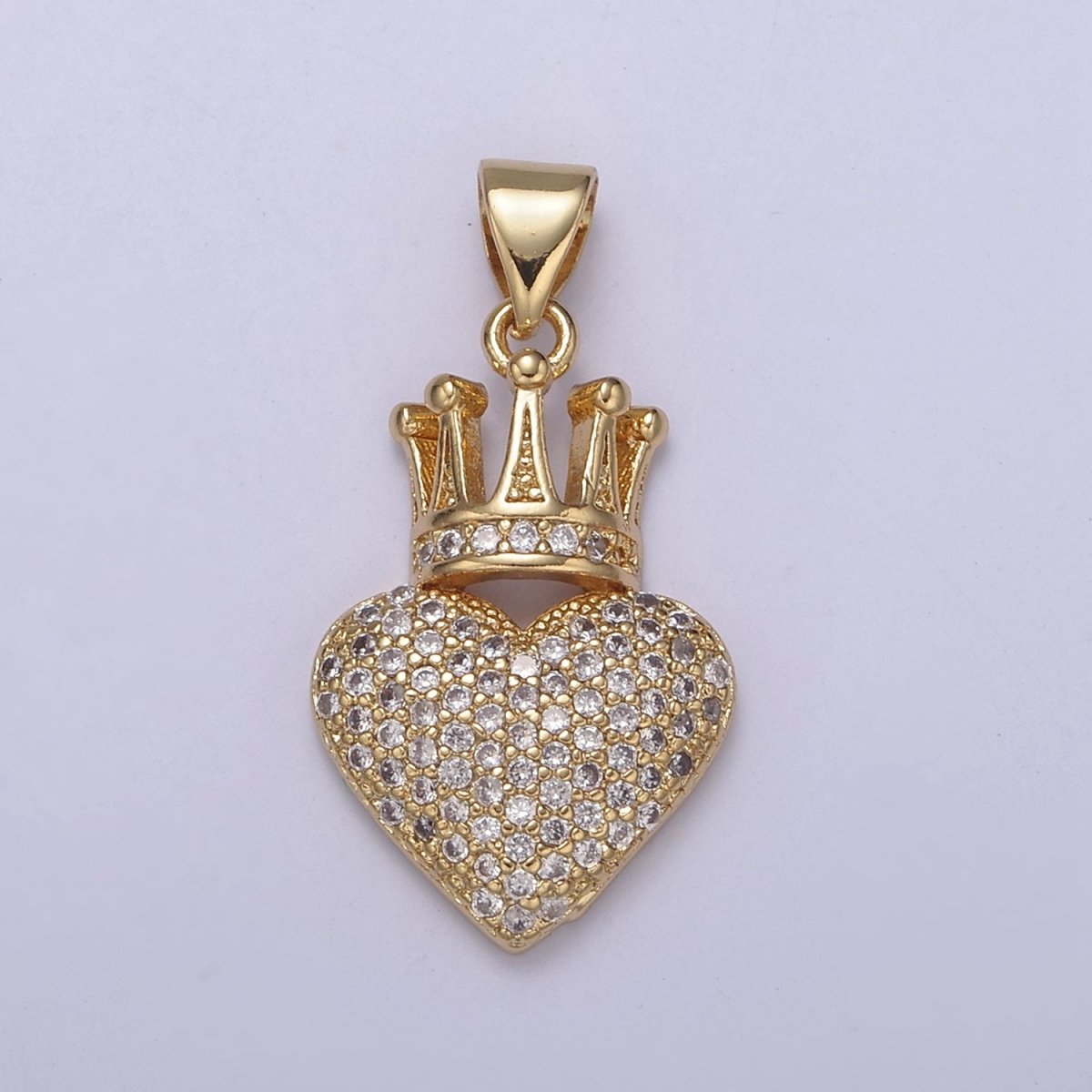 Gold Queen Cz Micro Pave Crown Heart Pendant for Necklace Charm N-540