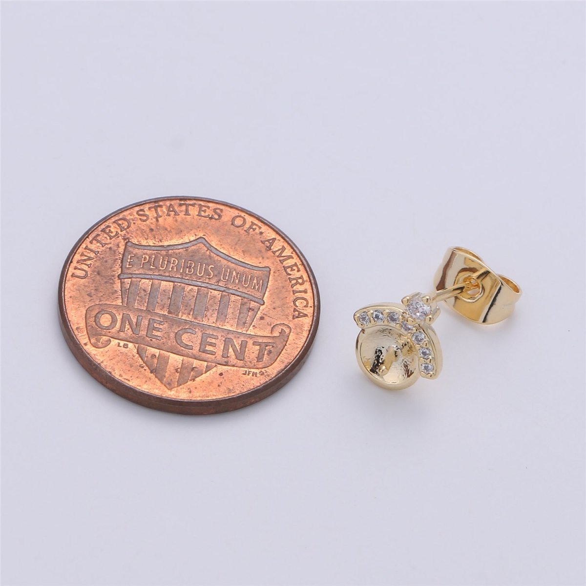 Gold Round Studs with Beads DIY Pearl Earring Settings, Half Drilled Pearl Earring Hook Mountings K-417