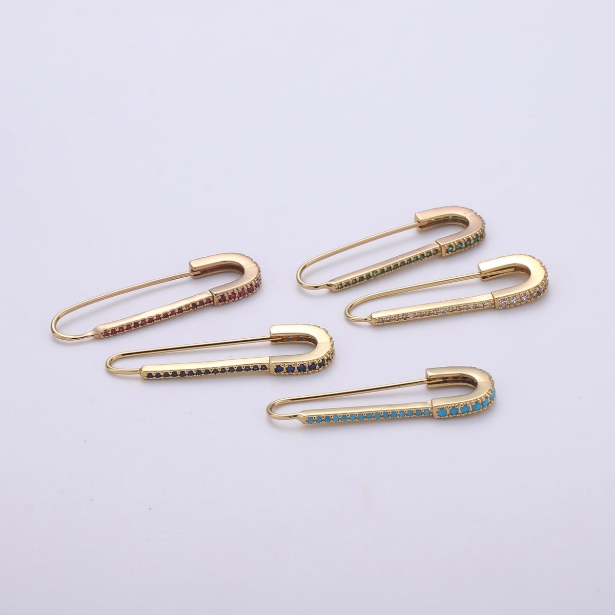 Gold Safety pin Supply Charm sparkly safety pins / Micro pave safety pin Clear Cubic K-528