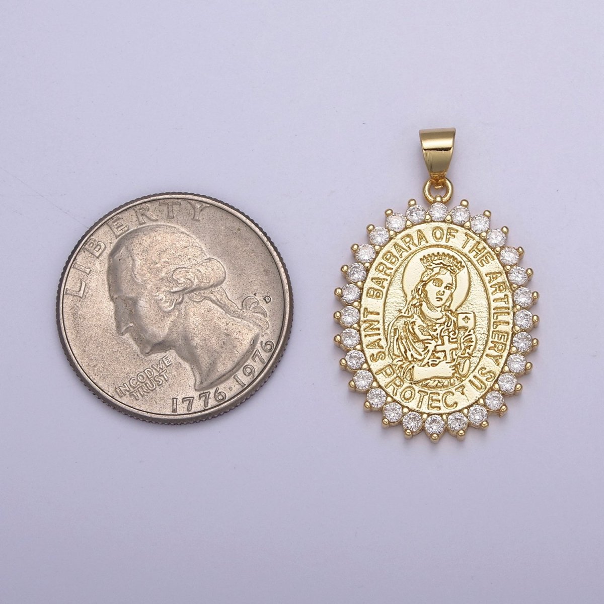 Gold Saint Barbara, Patron of Military, Artillery, Firefighters, Sailors, Religious Pendant Necklace, St Barbara Medal Necklace H-899