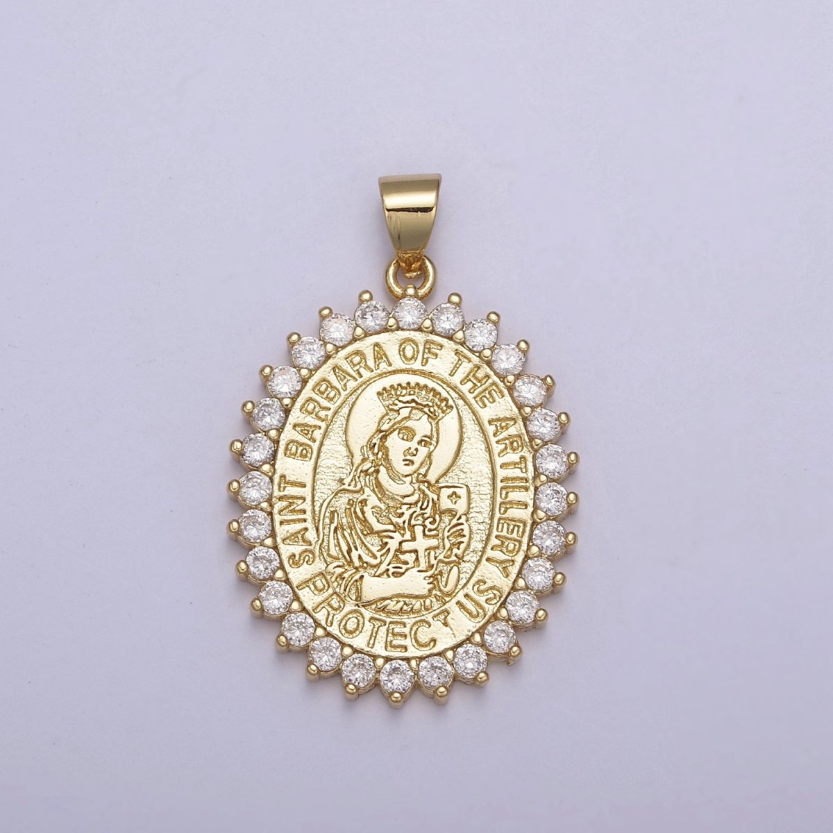 Gold Saint Barbara, Patron of Military, Artillery, Firefighters, Sailors, Religious Pendant Necklace, St Barbara Medal Necklace H-899