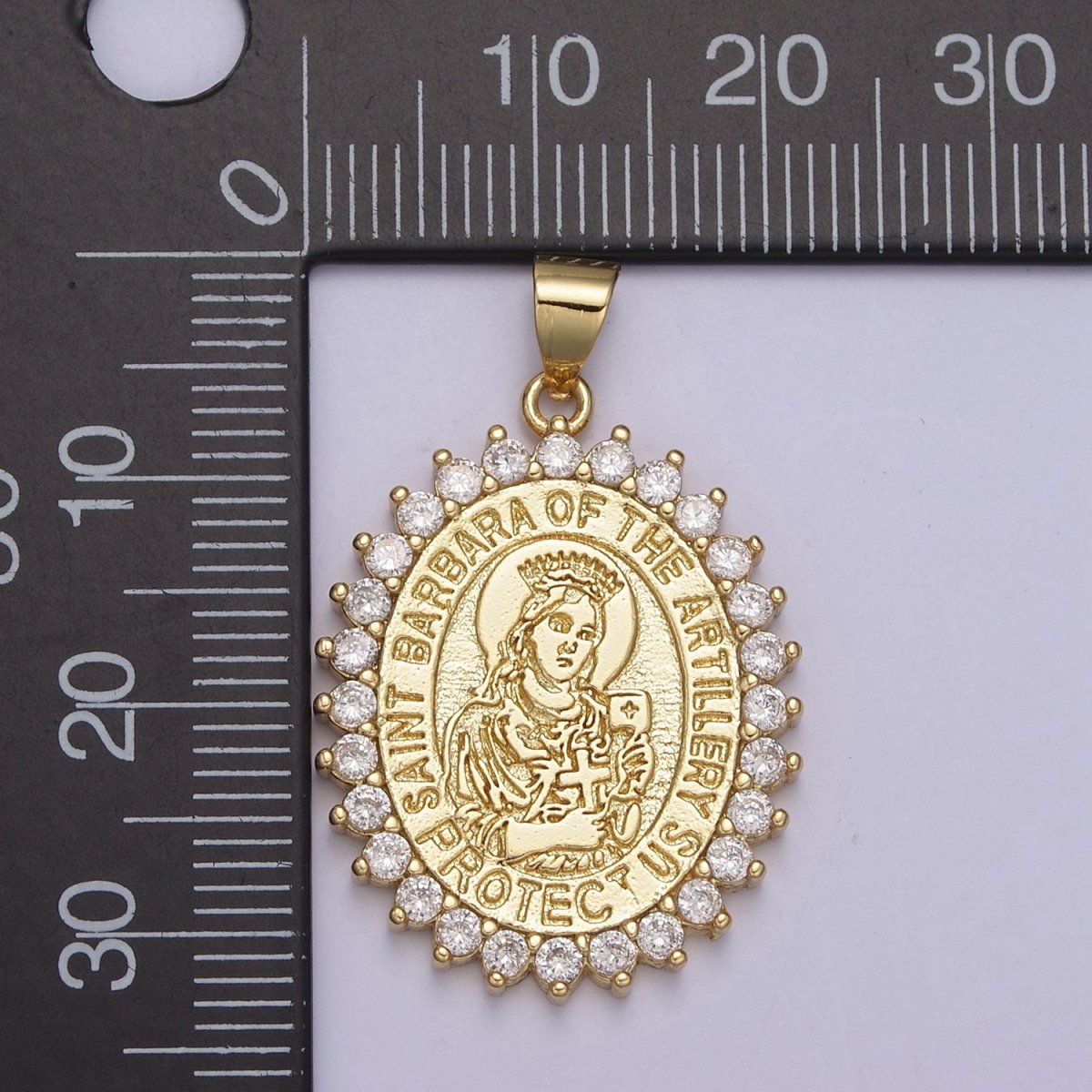 Gold Saint Barbara, Patron of Military, Artillery, Firefighters, Sailors, Religious Pendant Necklace, St Barbara Medal Necklace H-899