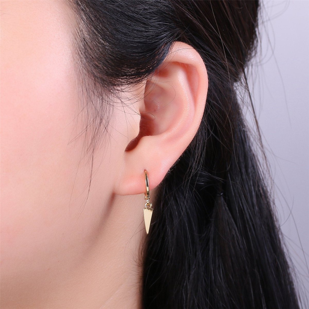 Gold spike earring, Spike hoop earrings, Spike huggie, Gift for her, Tiny hoop earrings, bridesmaid gift, Dangle earrings Charm  P-043