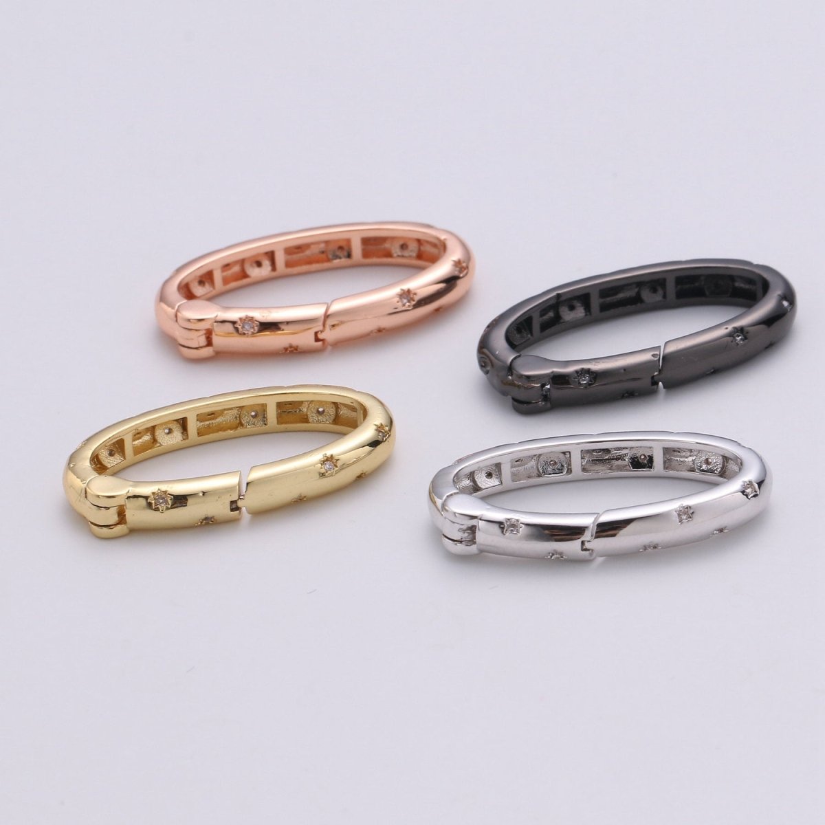 Gold Spring Gate Ring, Push Gate ring, 30X15mm Oval Ring Charm Holder Rose Gold Black Gun Metal Silver Clasp for Connector Charm Holder K-853