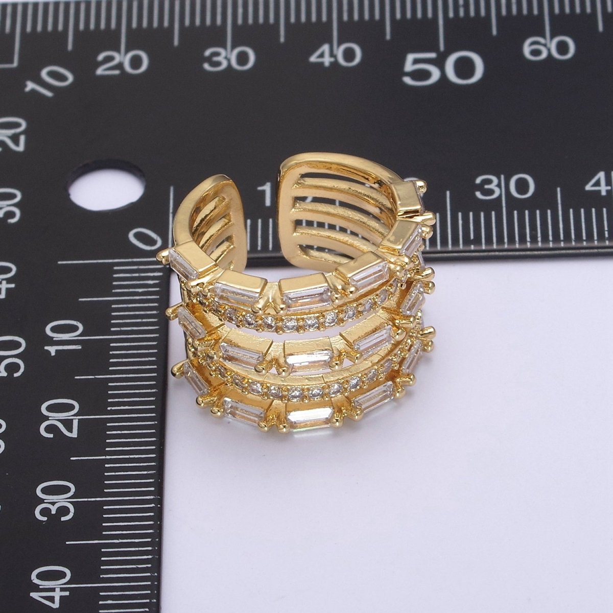 Gold Stackable Baguette Ring Clear CZ Ring Open Adjustable Jewelry U-078