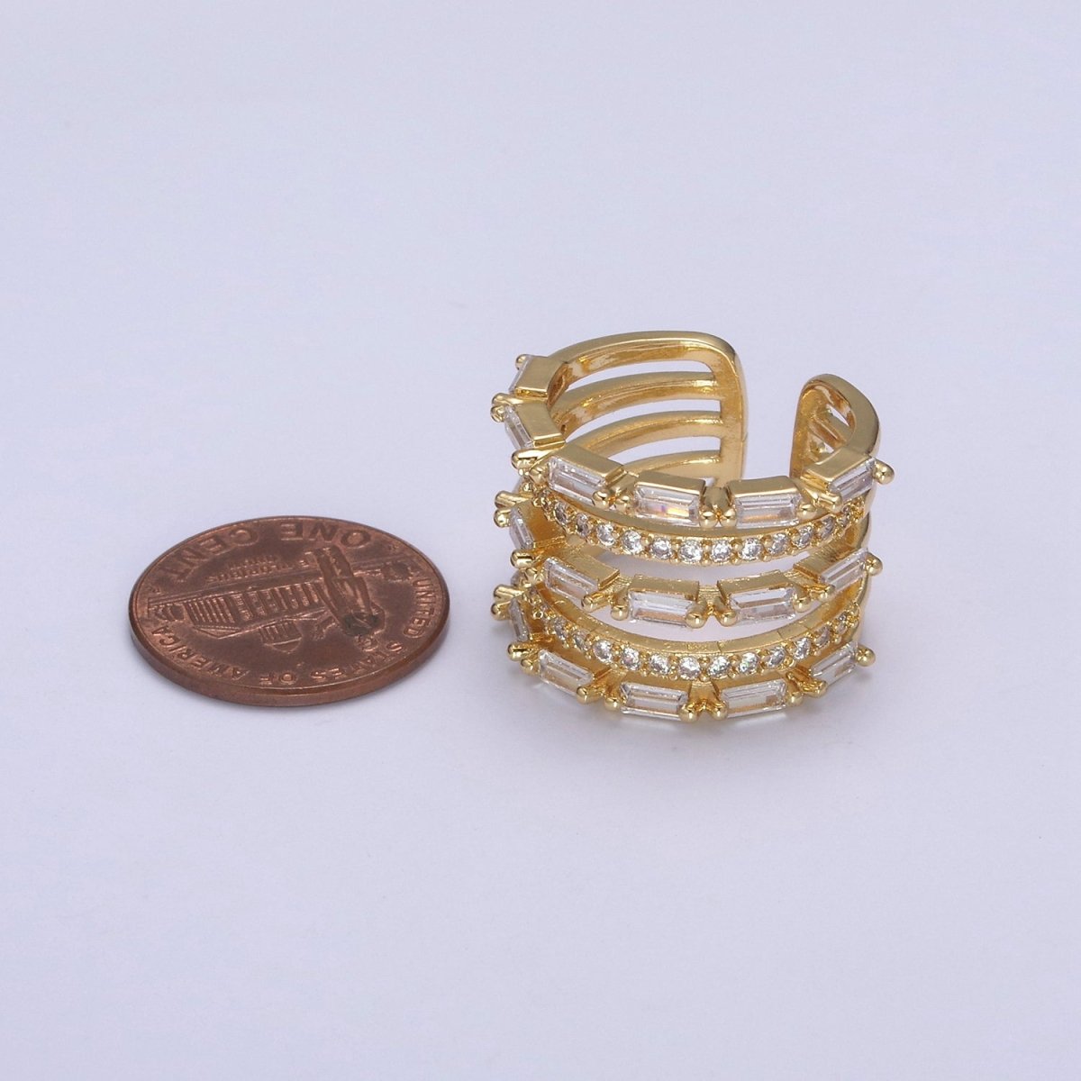 Gold Stackable Baguette Ring Clear CZ Ring Open Adjustable Jewelry U-078