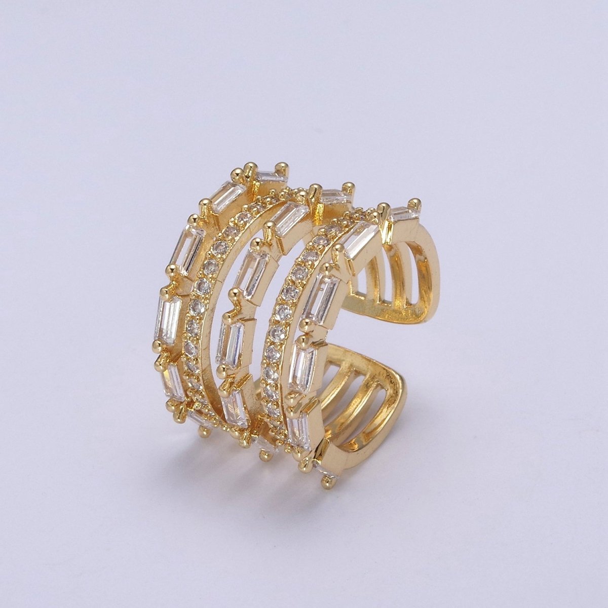 Gold Stackable Baguette Ring Clear CZ Ring Open Adjustable Jewelry U-078