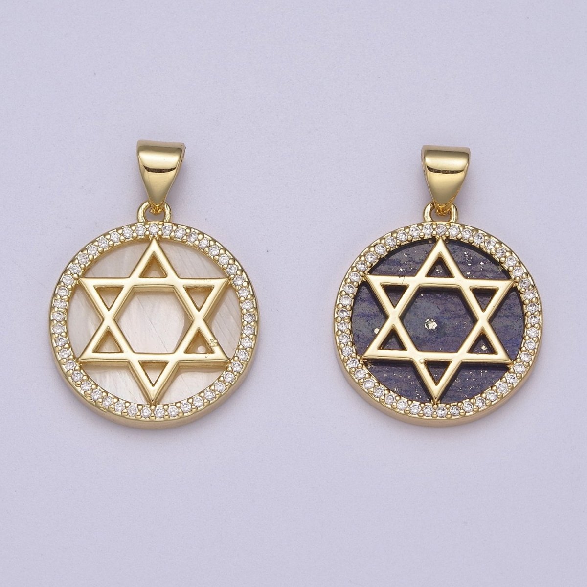 Gold Star David Pearl Medallion Pendant Round Disc Religious Jewish Jewelry for Necklace Earring Charm J-413