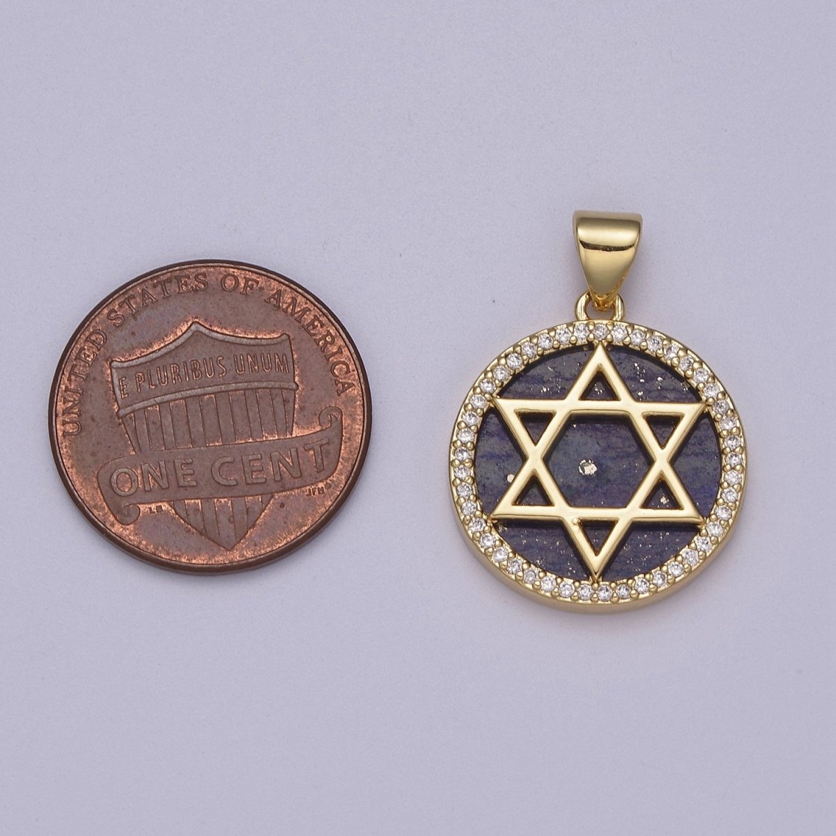 Gold Star David Pearl Medallion Pendant Round Disc Religious Jewish Jewelry for Necklace Earring Charm J-413