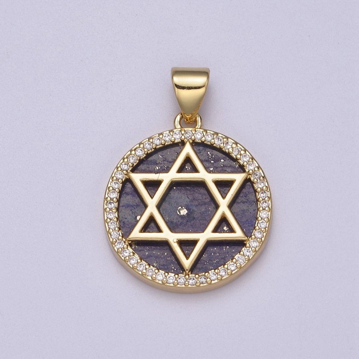Gold Star David Pearl Medallion Pendant Round Disc Religious Jewish Jewelry for Necklace Earring Charm J-413