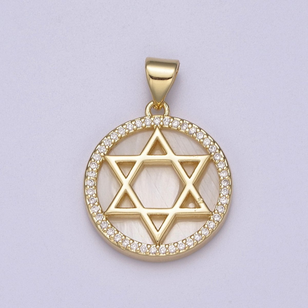 Gold Star David Pearl Medallion Pendant Round Disc Religious Jewish Jewelry for Necklace Earring Charm J-413