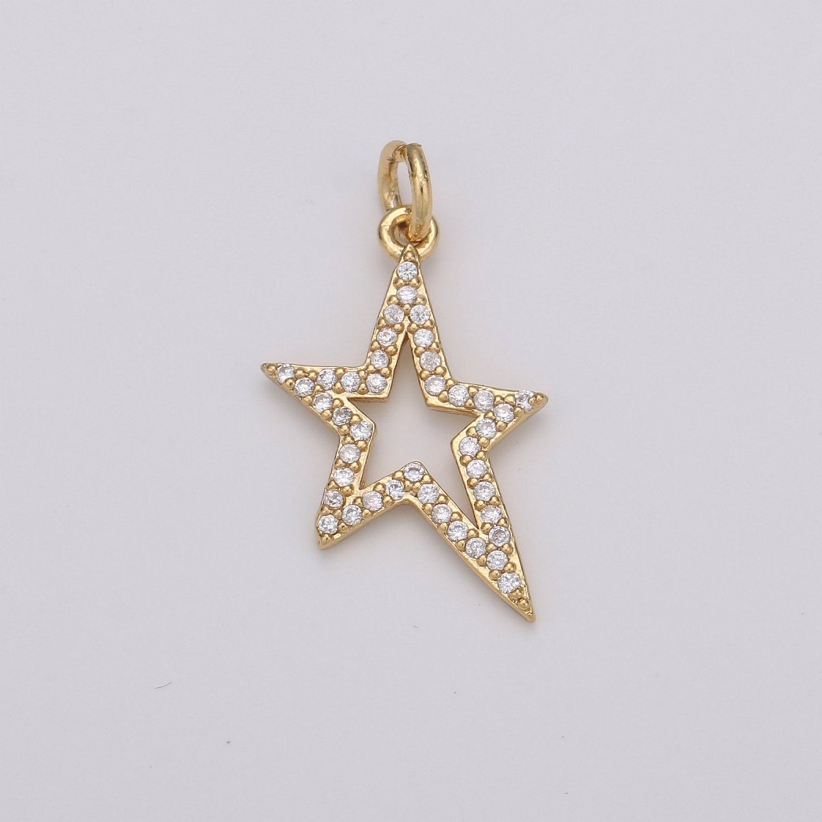 Gold Star pendant w/ Cubic, Nickel free 14k gold plated brass, Cubic zirconia, Cubic charm, Cubic star pendant Rockstar Charm D-197