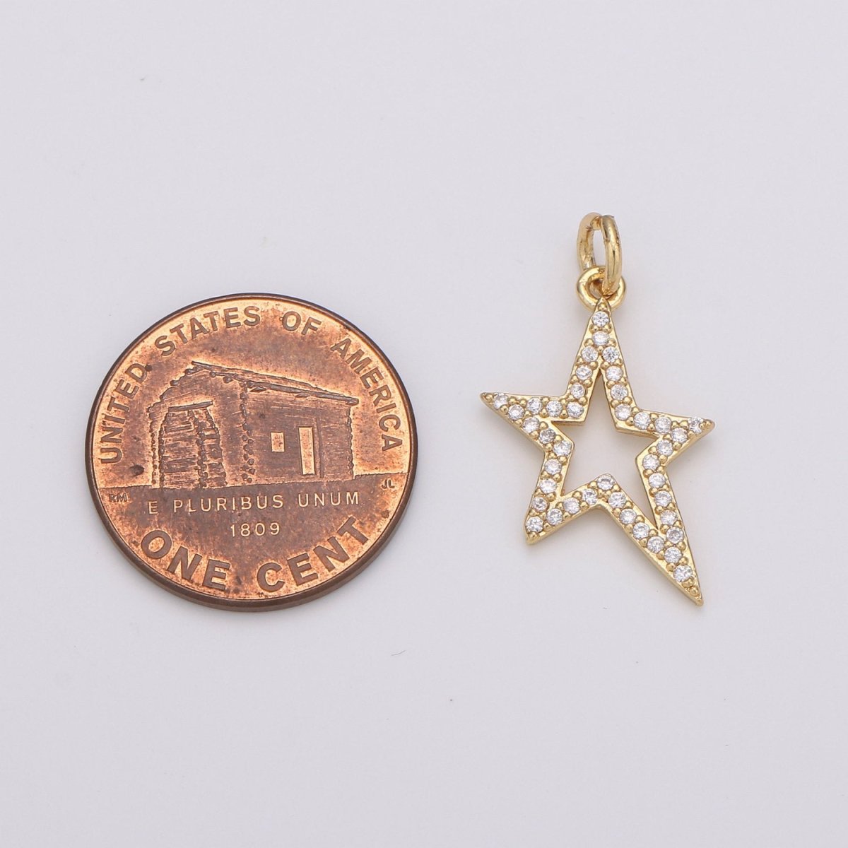Gold Star pendant w/ Cubic, Nickel free 14k gold plated brass, Cubic zirconia, Cubic charm, Cubic star pendant Rockstar Charm D-197