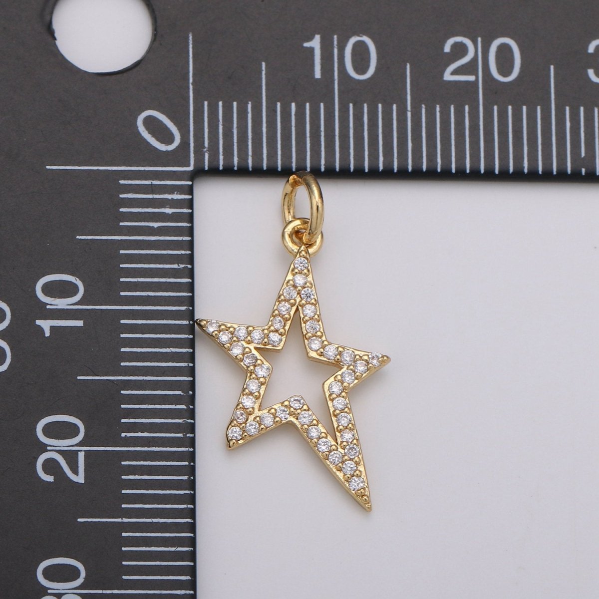Gold Star pendant w/ Cubic, Nickel free 14k gold plated brass, Cubic zirconia, Cubic charm, Cubic star pendant Rockstar Charm D-197
