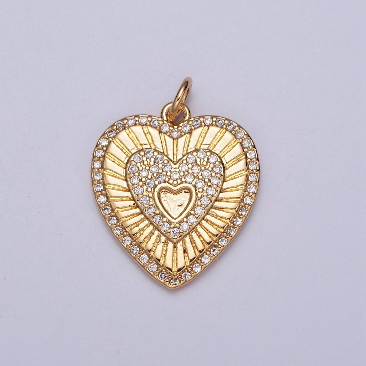 Gold Sunburst Charm For Jewelry Making. Micro Pave CZ Hearts For Jewelry Making | X-130