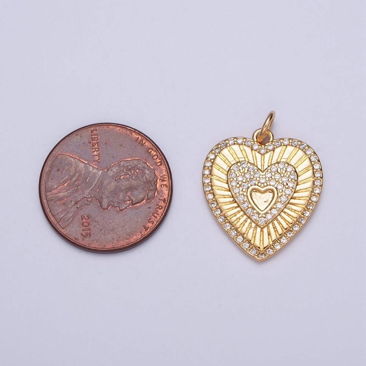 Gold Sunburst Charm For Jewelry Making. Micro Pave CZ Hearts For Jewelry Making | X-130