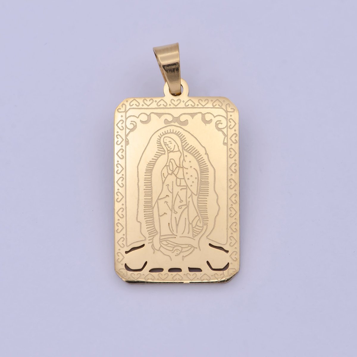 Gold Tag Virgin Mary Charm for Necklace Lady of Guadalupe Pendant for Religious Jewelry Making Supply in Gold Filled J-313
