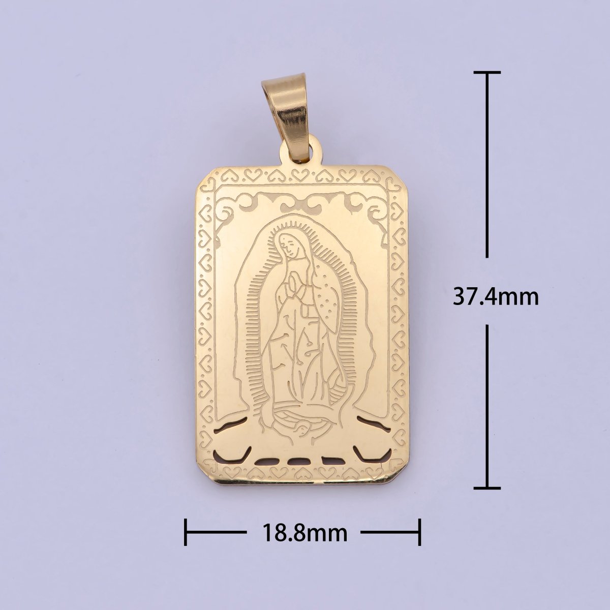 Gold Tag Virgin Mary Charm for Necklace Lady of Guadalupe Pendant for Religious Jewelry Making Supply in Gold Filled J-313
