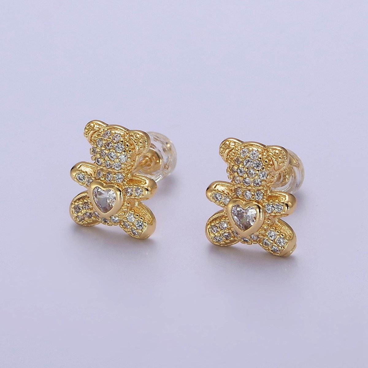 Gold Teddy Bear Stud Earring CZ Woman Kids Girl Earring Gold Stud V-118