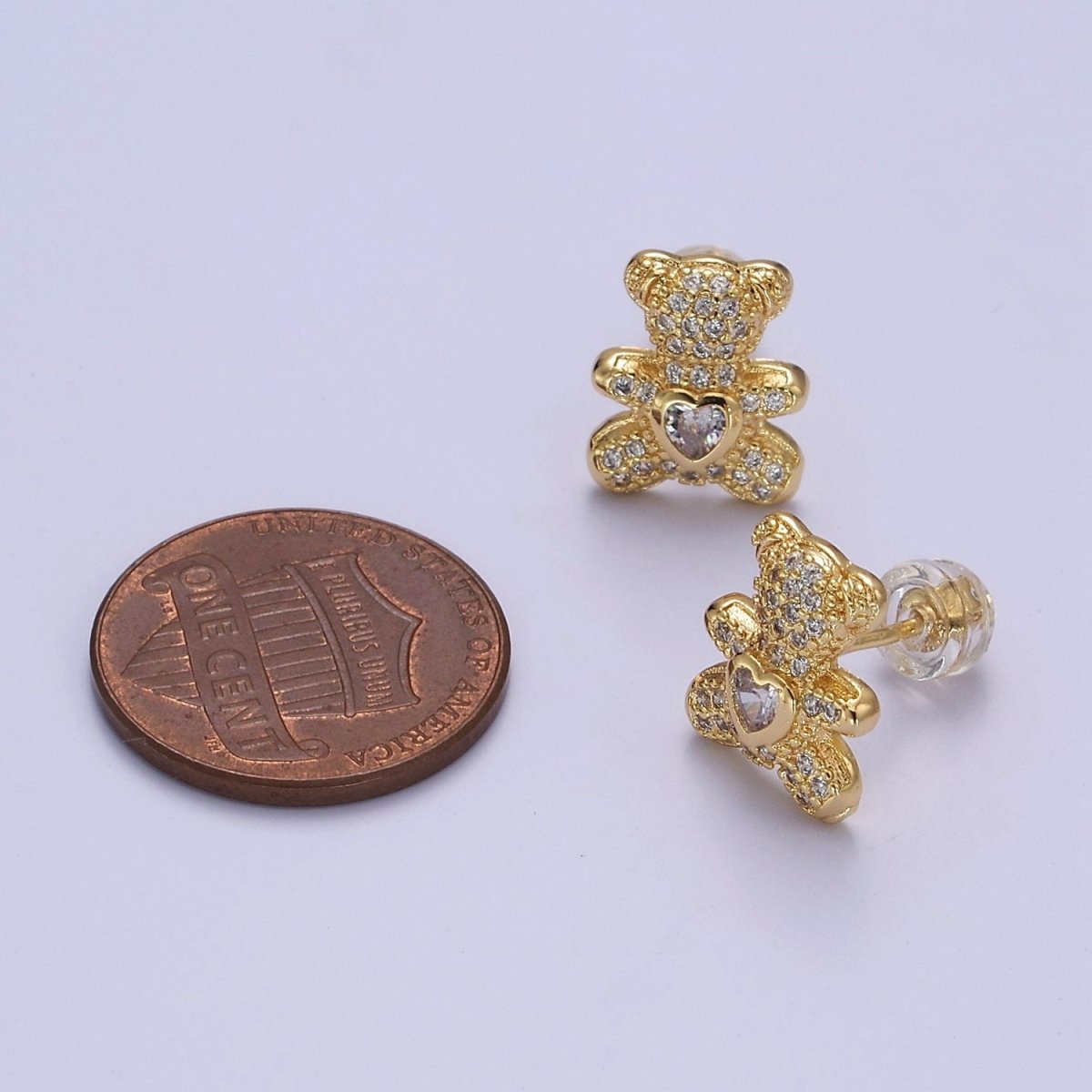 Gold Teddy Bear Stud Earring CZ Woman Kids Girl Earring Gold Stud V-118