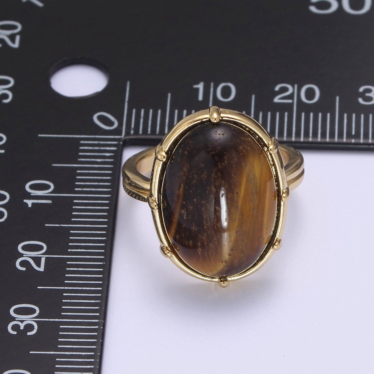 Gold Tiger Eye Rings | Oval Gemstone Signet Ring | Gold Gem Stone Rings | Chunky Gold Statement Ring U-371
