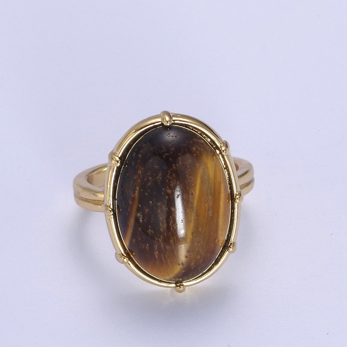 Gold Tiger Eye Rings | Oval Gemstone Signet Ring | Gold Gem Stone Rings | Chunky Gold Statement Ring U-371