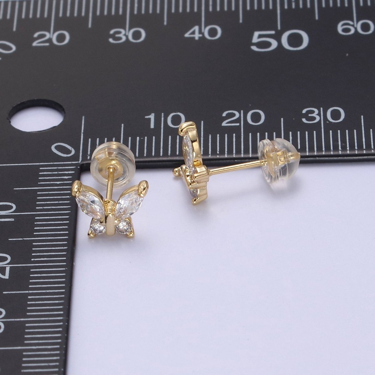 Gold Tiny Butterfly stud Earrings Small butterfly earring-CZ dainty earring-minimalist Jewelry T-333