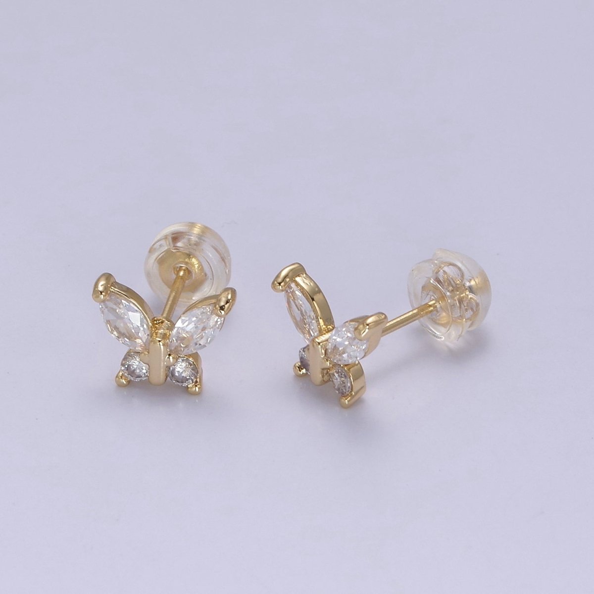 Gold Tiny Butterfly stud Earrings Small butterfly earring-CZ dainty earring-minimalist Jewelry T-333