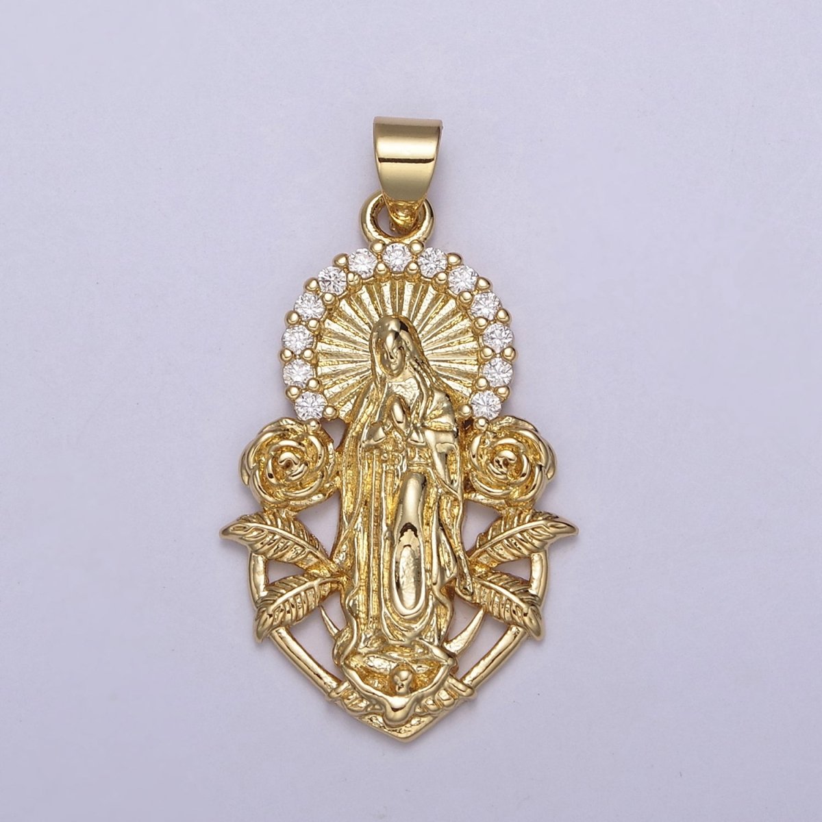 Gold Virgin Mary Our Lady Of Guadalupe Divine Mercy Rose Flower Medallion Pendant for Necklace Making Supply H-800