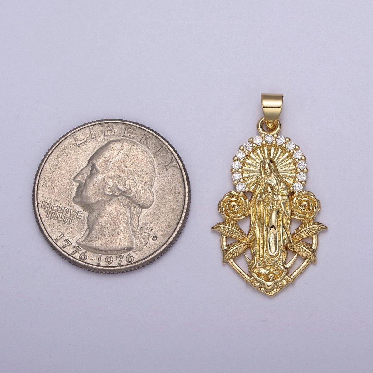 Gold Virgin Mary Our Lady Of Guadalupe Divine Mercy Rose Flower Medallion Pendant for Necklace Making Supply H-800