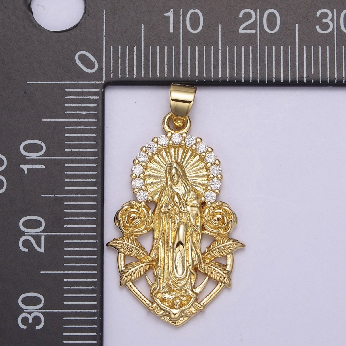 Gold Virgin Mary Our Lady Of Guadalupe Divine Mercy Rose Flower Medallion Pendant for Necklace Making Supply H-800