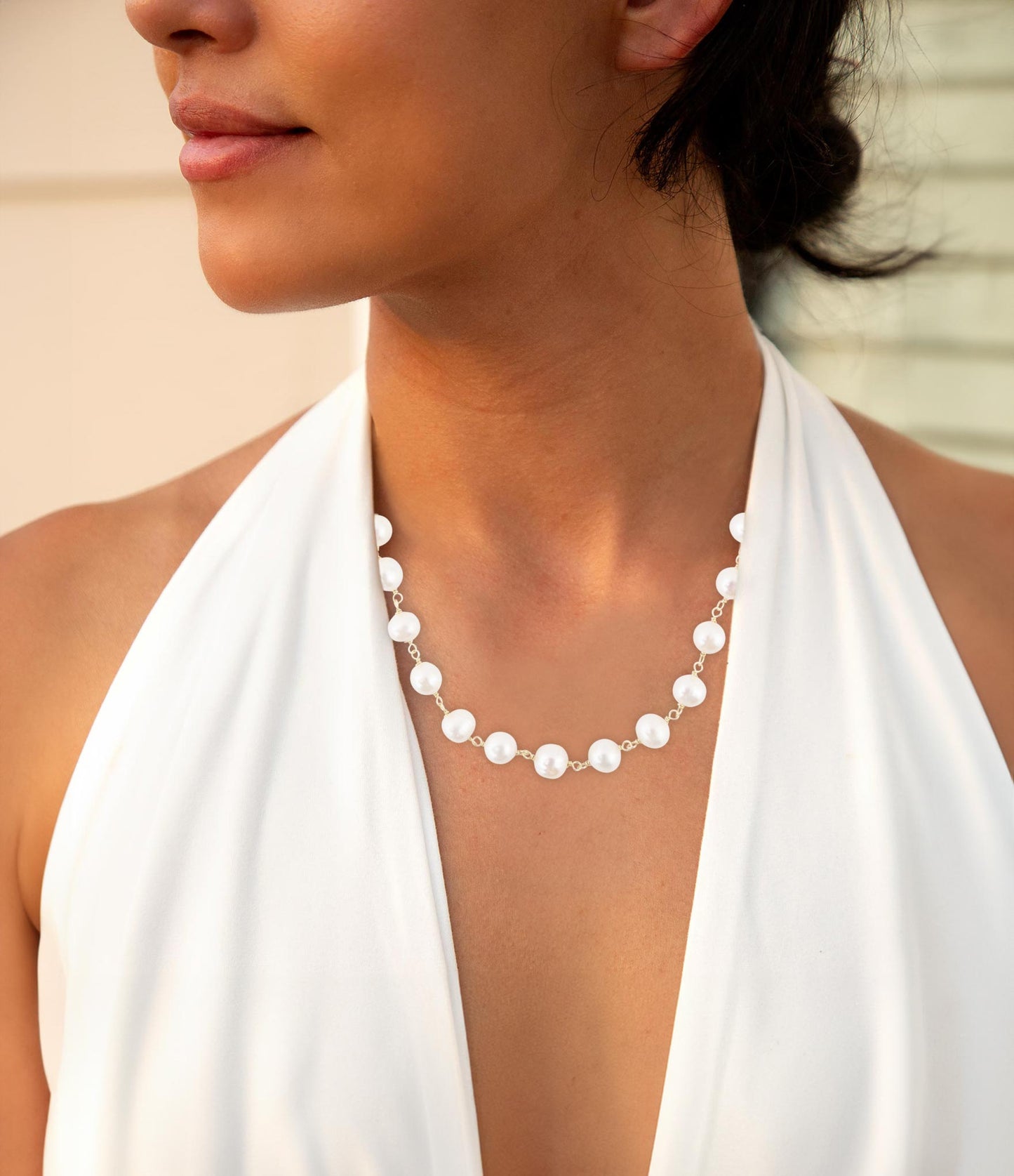 Golden Chain and White Pearl Necklaces