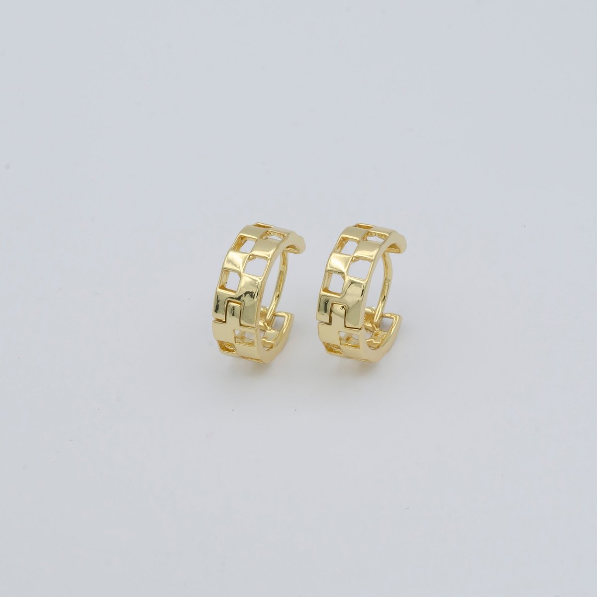 Golden Square Hole C Shape Circle Huggies Earrings, Plain Gold Filled Geometric Curvy Shape Daily Wear Earring Jewelry P-123