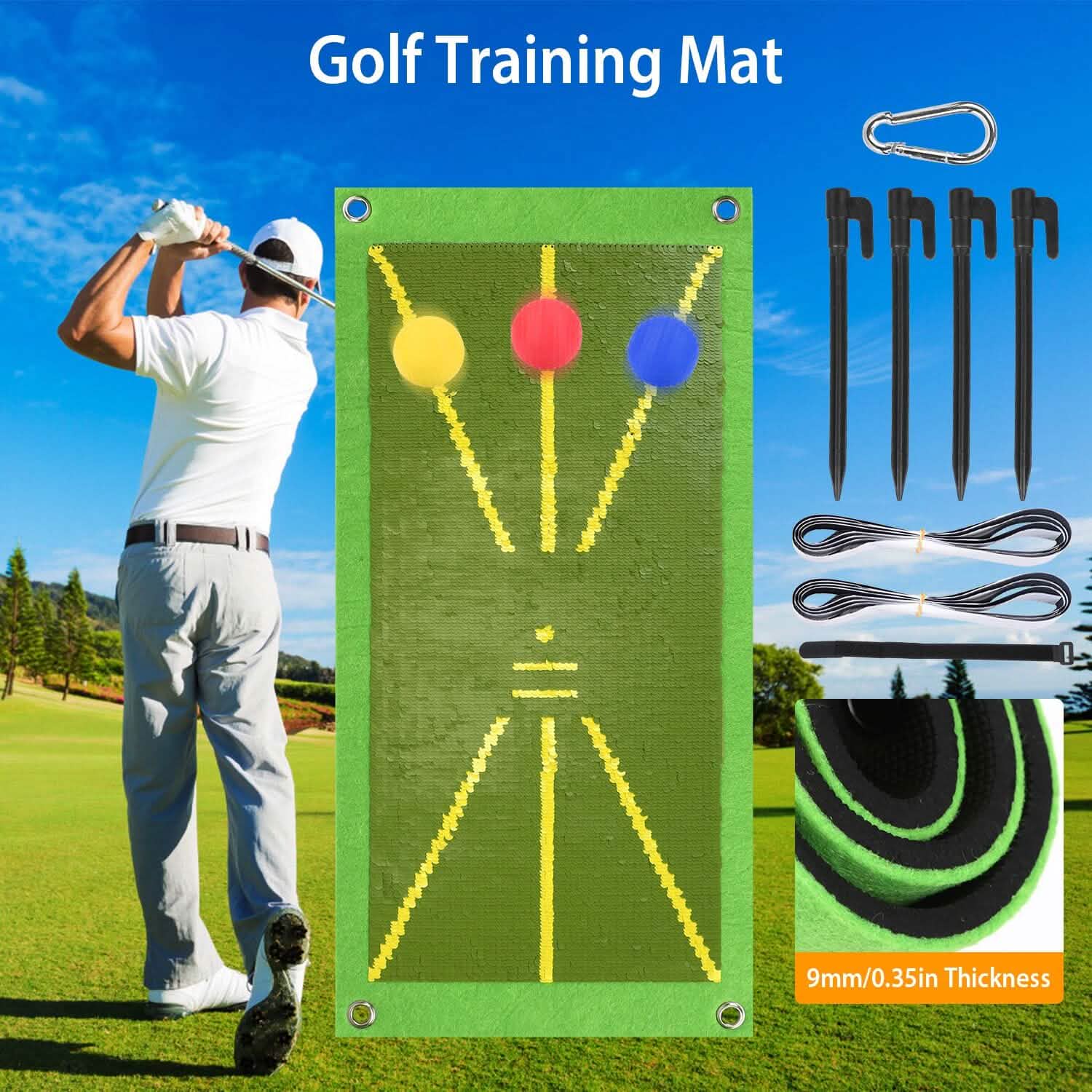 Golf Training Mat for Swing Detection Batting Path Feedback