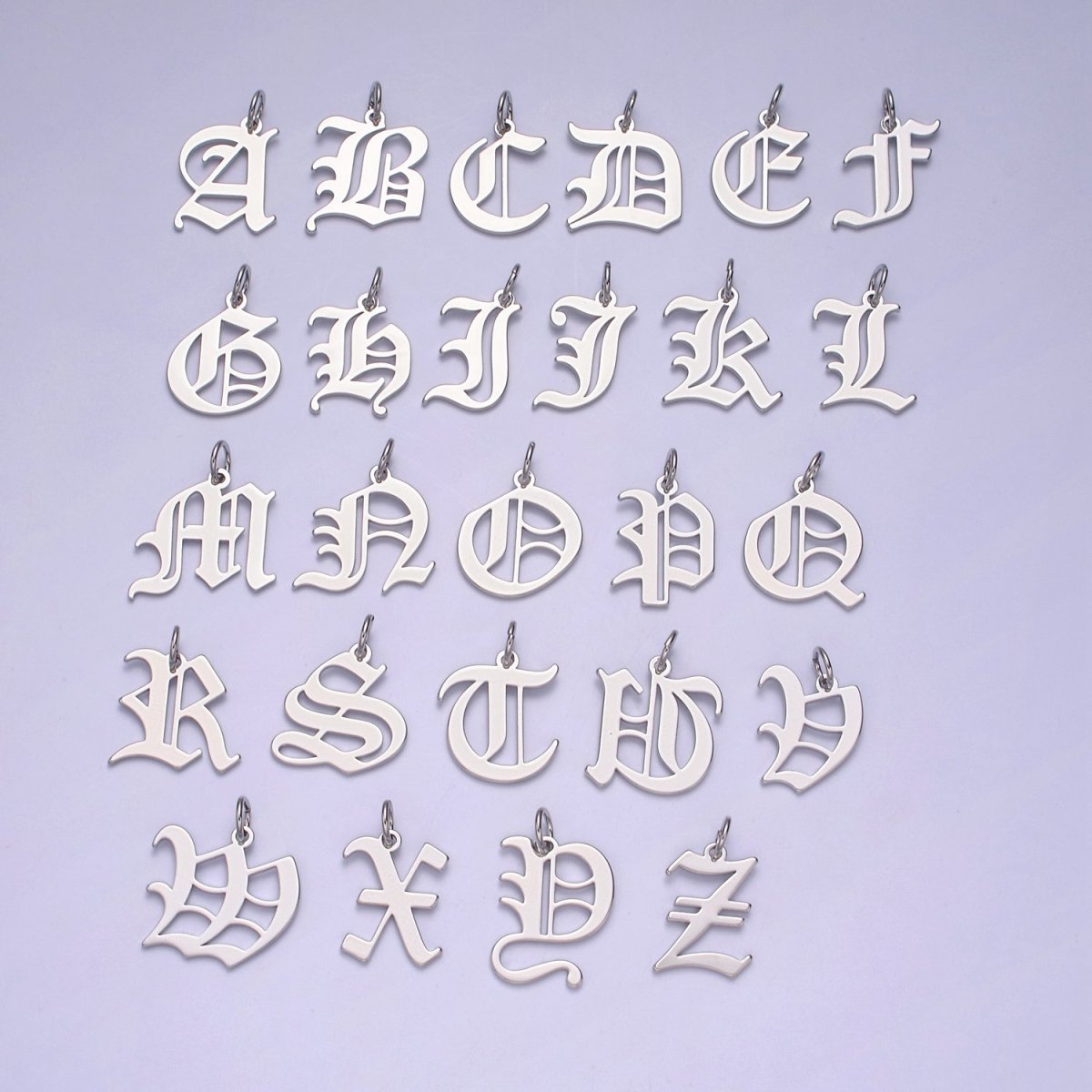 Gothic Letter Charm, Alphabet Charm, Silver Letter Charm, 26 Letters Initial Charms Old English Letter Pendant A690~A702