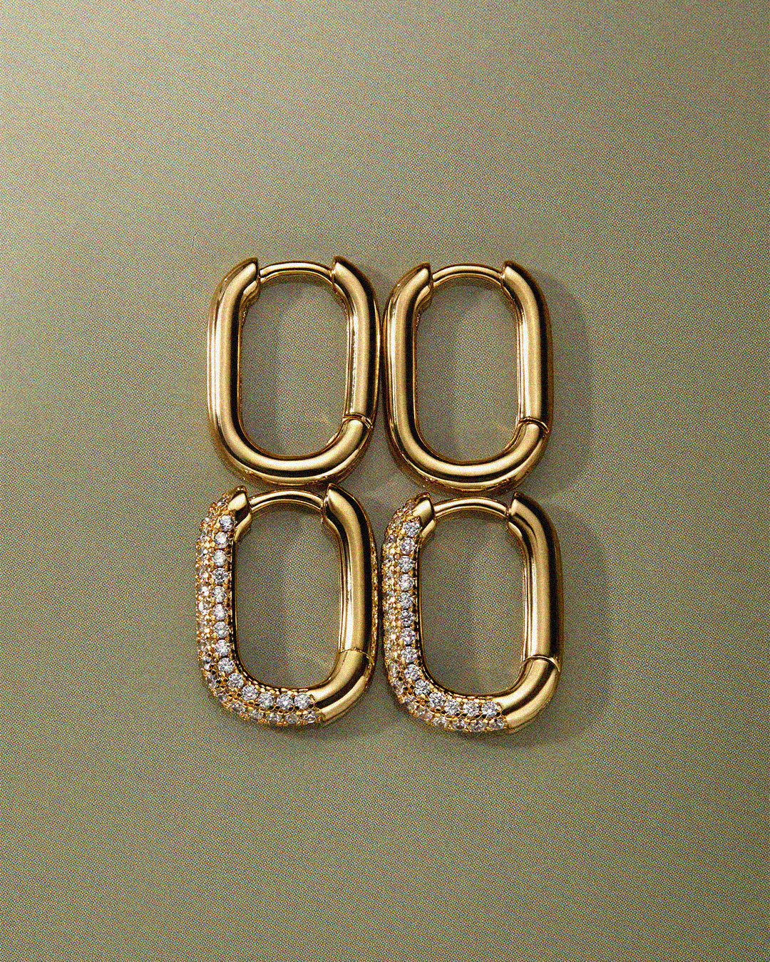 Pave Chain Link Huggies- Gold (Ships Late September)
