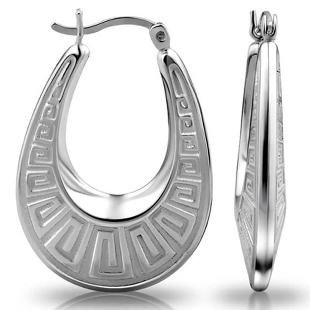 Boucles d'oreilles créoles ovales motif clé grecque par Paolo Fortelini