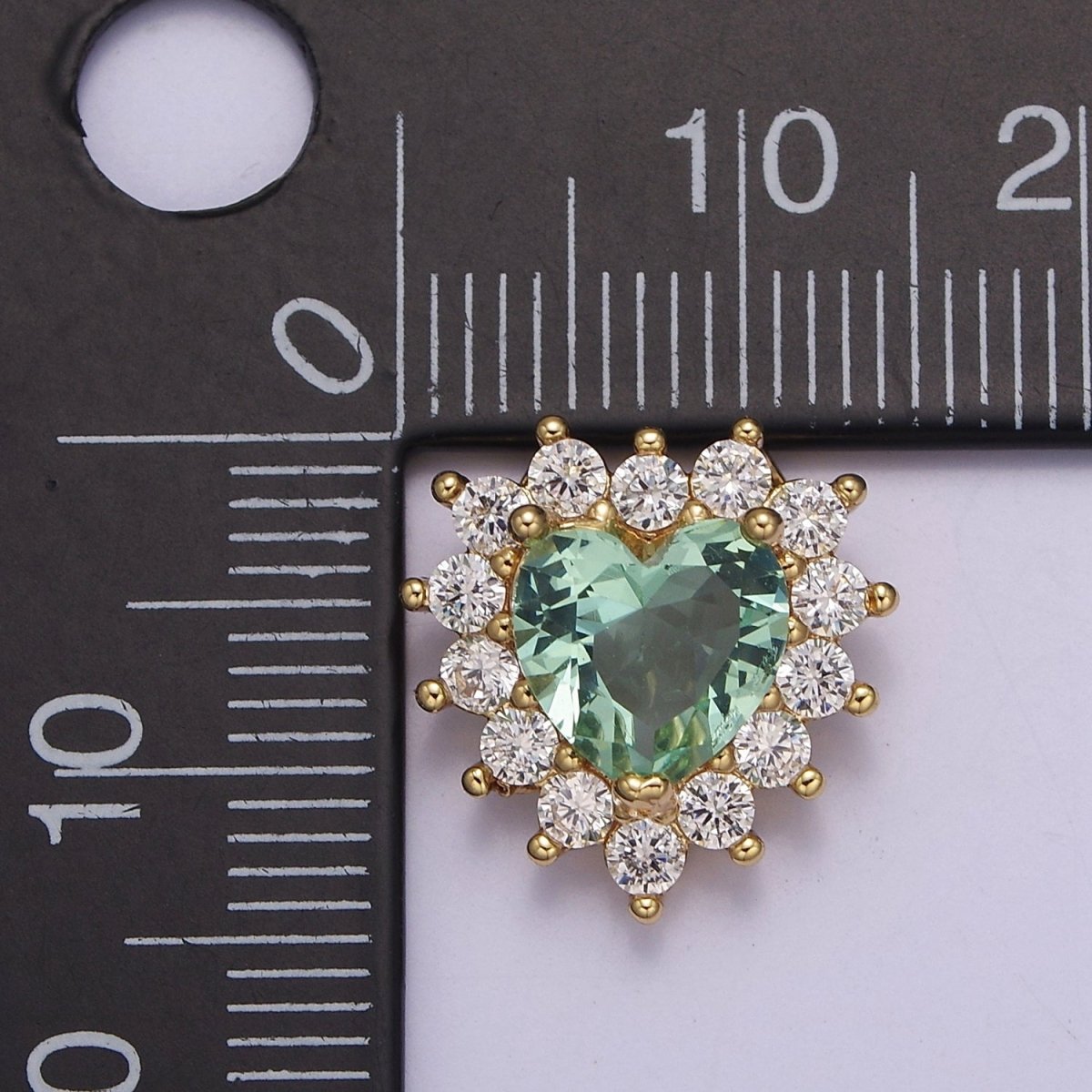 Green Aqua Cubic Zirconia Heart Beads - 14.7 x 14.3 mm Small Beautiful Bright 3D Sun Burst Jewelry Gold Beads spacer for Bracelet Necklace Supply E-418