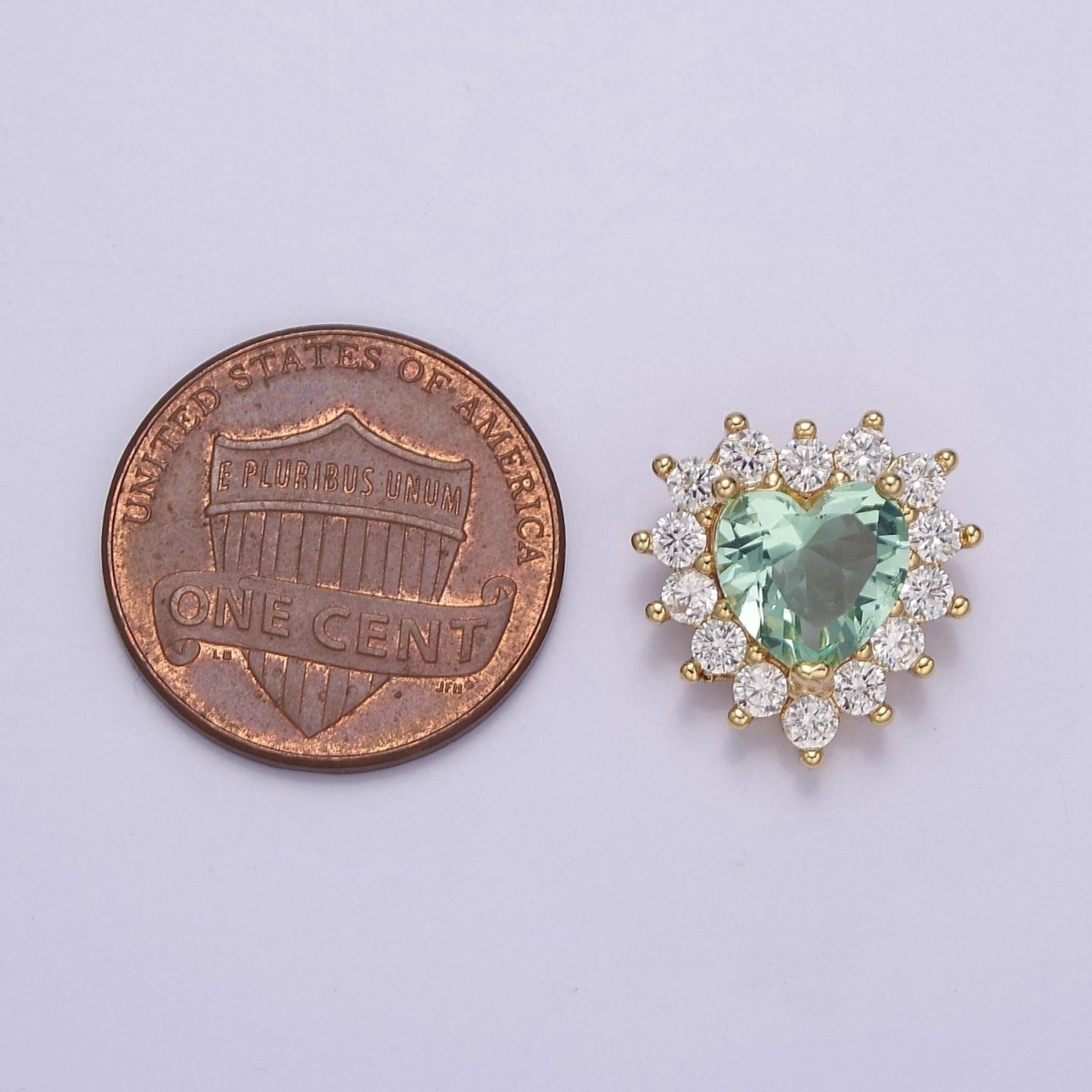 Green Aqua Cubic Zirconia Heart Beads - 14.7 x 14.3 mm Small Beautiful Bright 3D Sun Burst Jewelry Gold Beads spacer for Bracelet Necklace Supply E-418