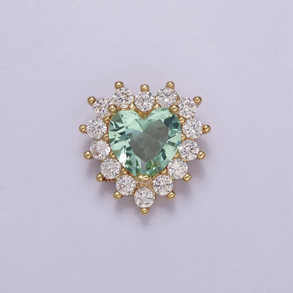 Green Aqua Cubic Zirconia Heart Beads - 14.7 x 14.3 mm Small Beautiful Bright 3D Sun Burst Jewelry Gold Beads spacer for Bracelet Necklace Supply E-418