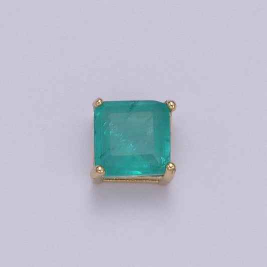 Green Aqua Cubic Zirconia Square Charm 8.7x8.5mm Small Beautiful Bright 3D Love Jewelry Gold Beads spacer for Bracelet Necklace Supply B-462