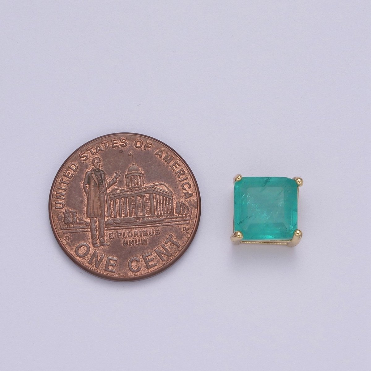 Green Aqua Cubic Zirconia Square Charm 8.7x8.5mm Small Beautiful Bright 3D Love Jewelry Gold Beads spacer for Bracelet Necklace Supply B-462