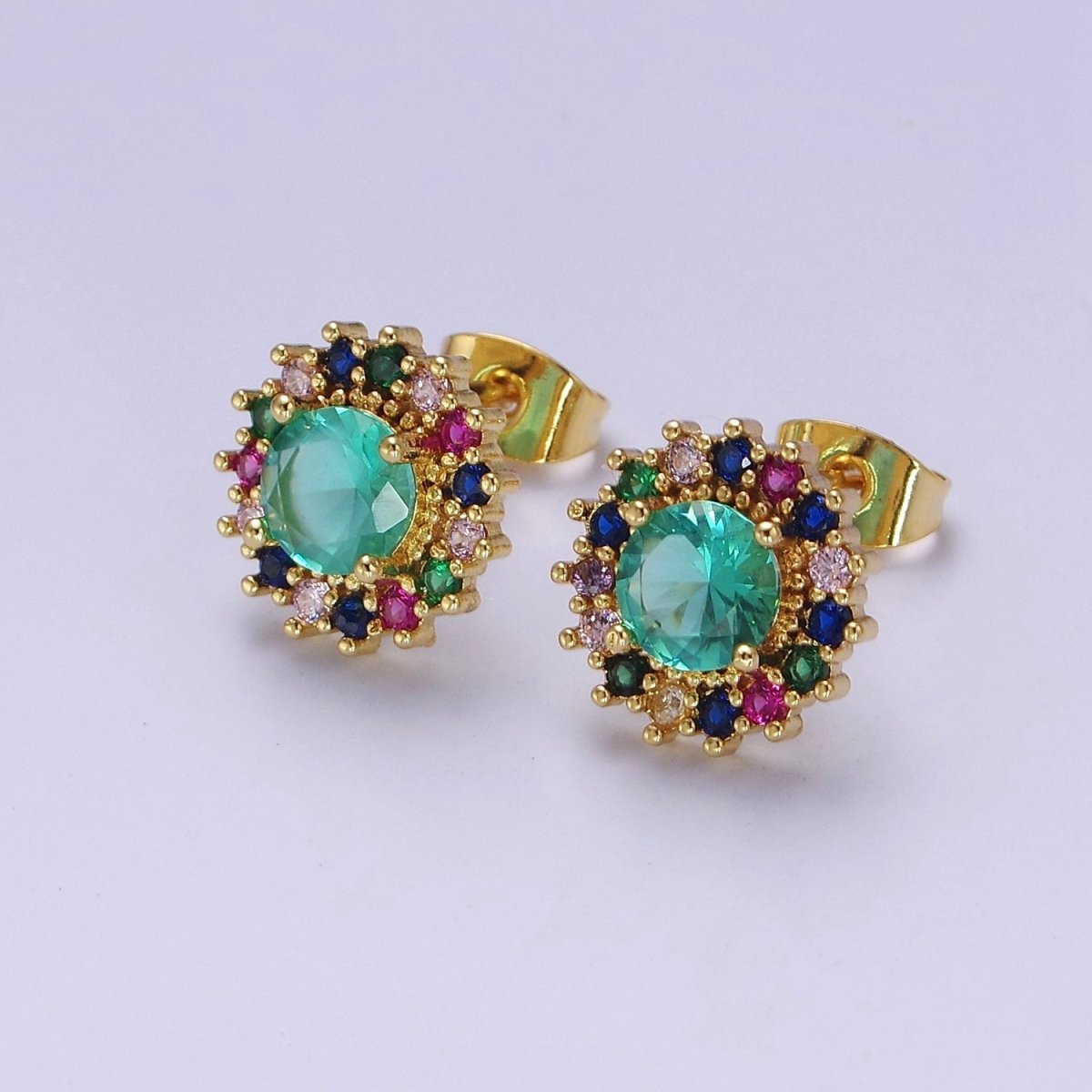 Green Aqua Sun Stud Earring V-112