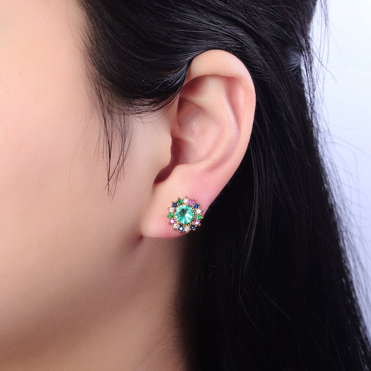 Green Aqua Sun Stud Earring V-112