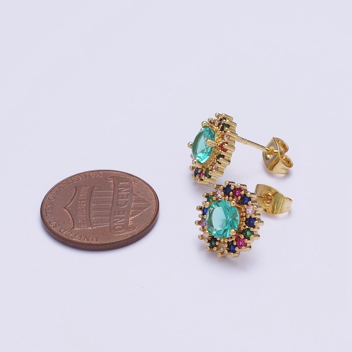 Green Aqua Sun Stud Earring V-112