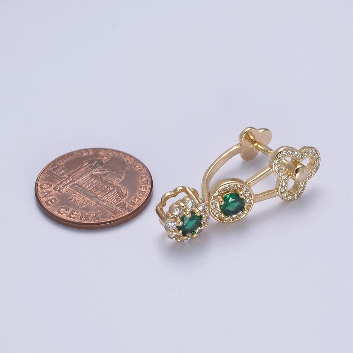 Green Cz Pinch Bail, Nickel Free, 28.3x9.6mm, Pendant bail, 16K gold Filled brass Jewelry Gold bail, Charm bail, Ice pick with Micro Pave CZ Stone L-651