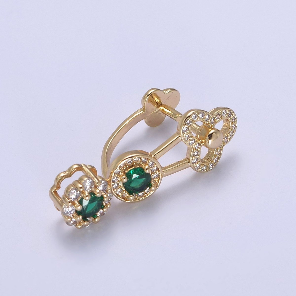 Green Cz Pinch Bail, Nickel Free, 28.3x9.6mm, Pendant bail, 16K gold Filled brass Jewelry Gold bail, Charm bail, Ice pick with Micro Pave CZ Stone L-651